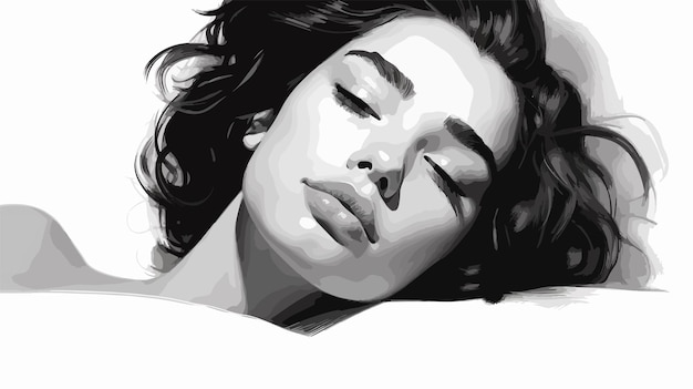 Vector gorgeous dreamy monochrome art portrait drawing