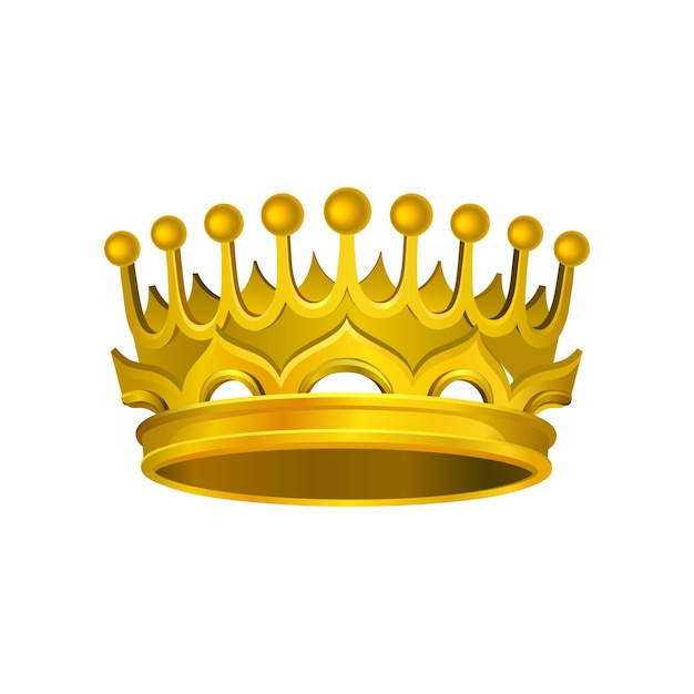 Gorgeous golden crown Realistic icon of shiny king attribute with yellow gradient Vector element for luxury label or logo