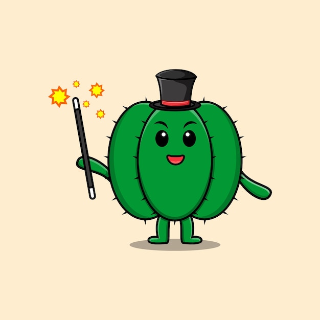 A gorgeous smart cute cartoon magician Cactus style design in flat cartoon style illustration