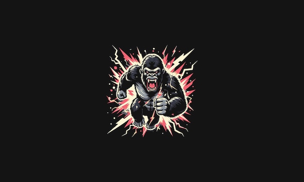 gorilla angry attack with background lightning vector artwork