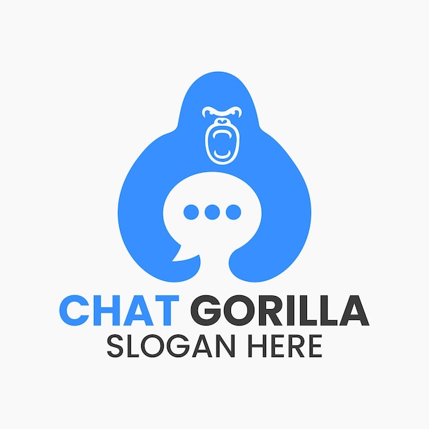 Gorilla Communication Logo Negative Space Concept. Gorilla Holding Chat Symbol