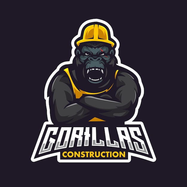 Vector gorilla construction mascot logo design illustration vector