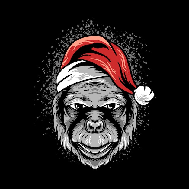 Gorilla head christmas illustration