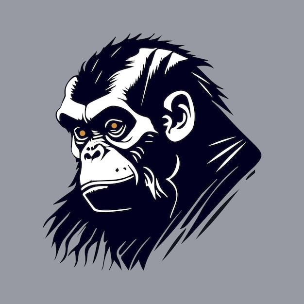 A gorilla head on a grey background yellow eyes