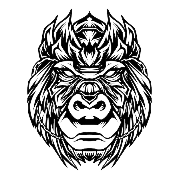 Gorilla Head line art vector illustration