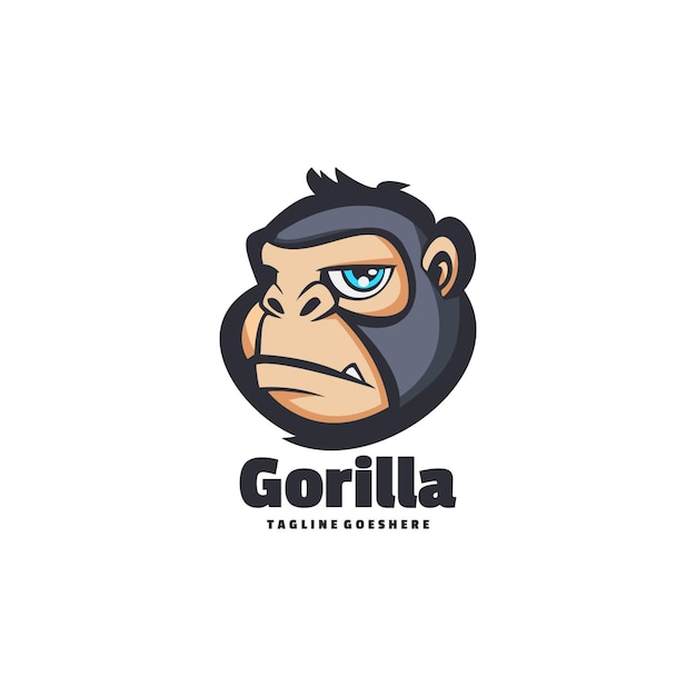 A gorilla head logo with a blue eye and a blue eye