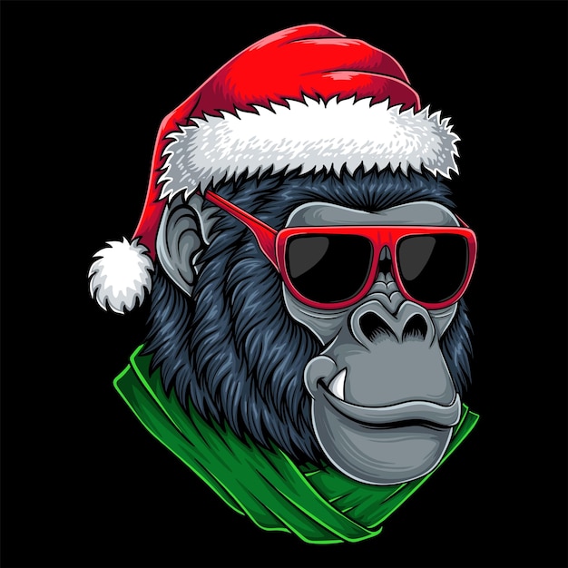 Gorilla head wearing accessories christmas vector illustration