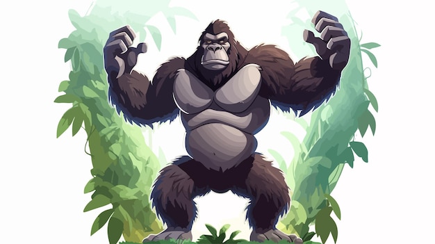 Gorilla in Jumping Tree Pose Cartoon Illustration