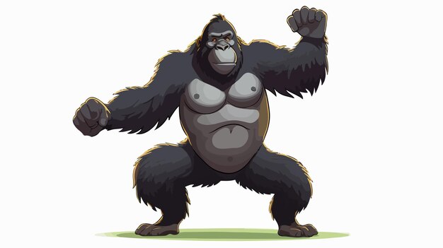 Vector gorilla in jumping tree pose cartoon illustration