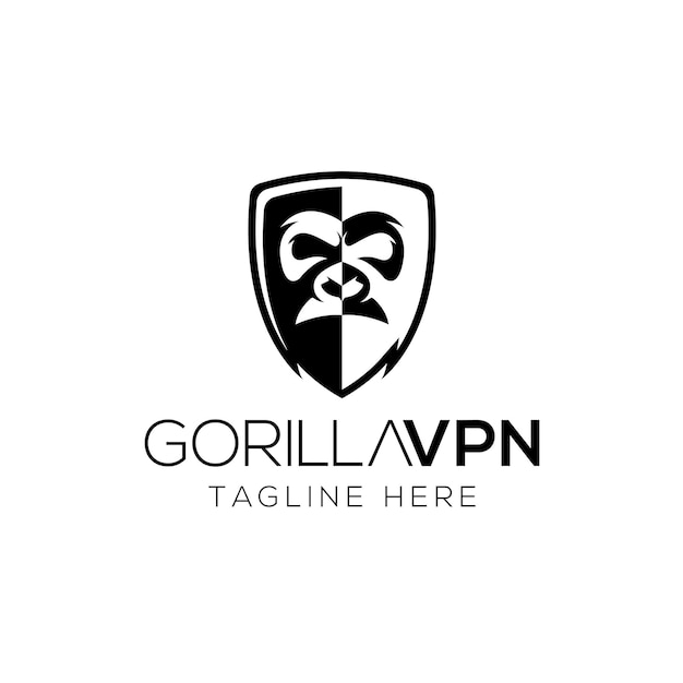 Gorilla and shield logo design template with negative space style