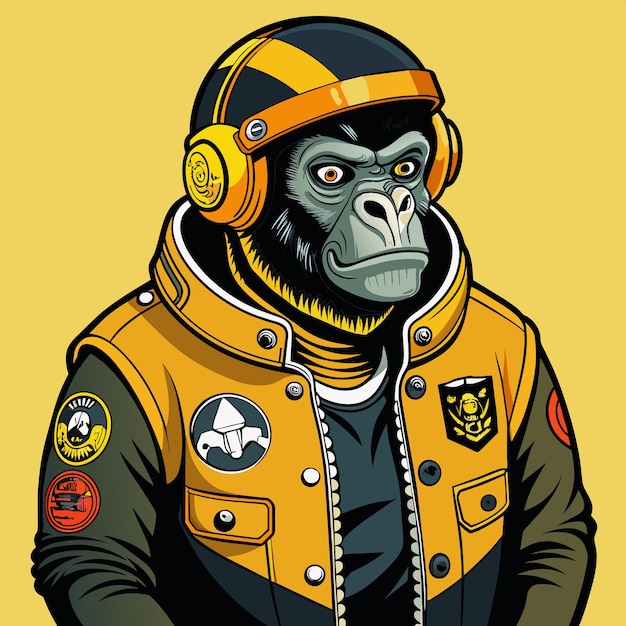 gorilla wearing a black jacket bisbol