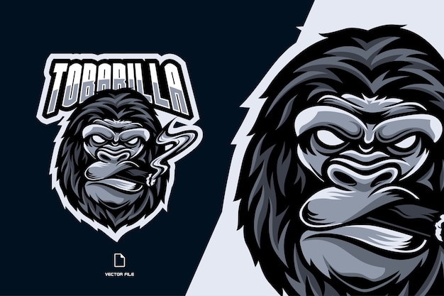 gorilla with cigar smoke mascot logo illustration