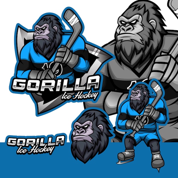 Gorrila Ice Hockey Logo Mascot Cartoon Character