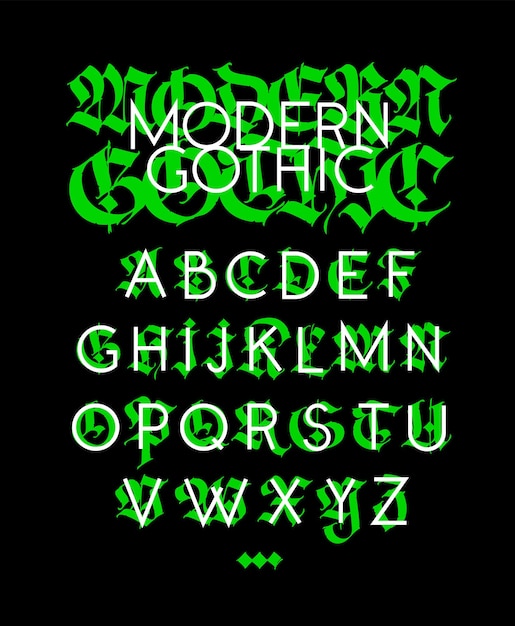 Gothic display English alphabet Vector Medieval Latin letters Mixing with subtle grotesque