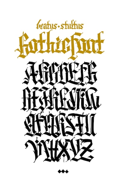 Gothic English alphabet Vector Medieval latin trendy letters Signs and symbols for tattoos