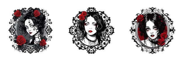 Vector gothic girl with roses vector illustration