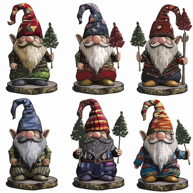 Gothic Happy New Year Gnomes Clipart Isolated on White Background