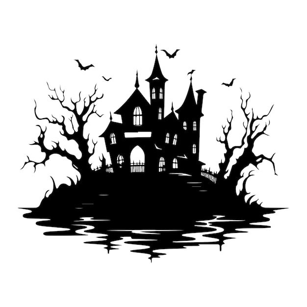 Gothic Haunted House Silhouette clipart on a white background