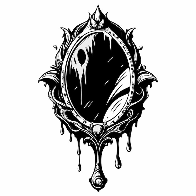 Gothic Mirror Illustration with Dripping Black Ink on Ornate Frame