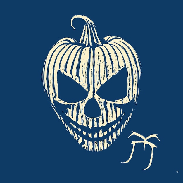 Vector gothic pumpkin skull vector illustration engraving