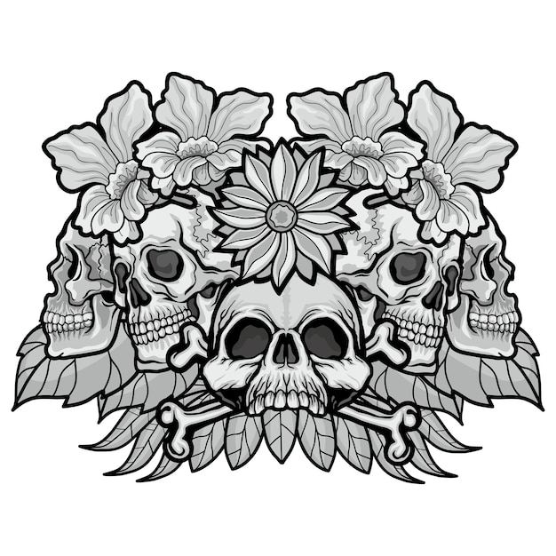 Gothic sign with skull and flowers, grunge vintage design t shirts