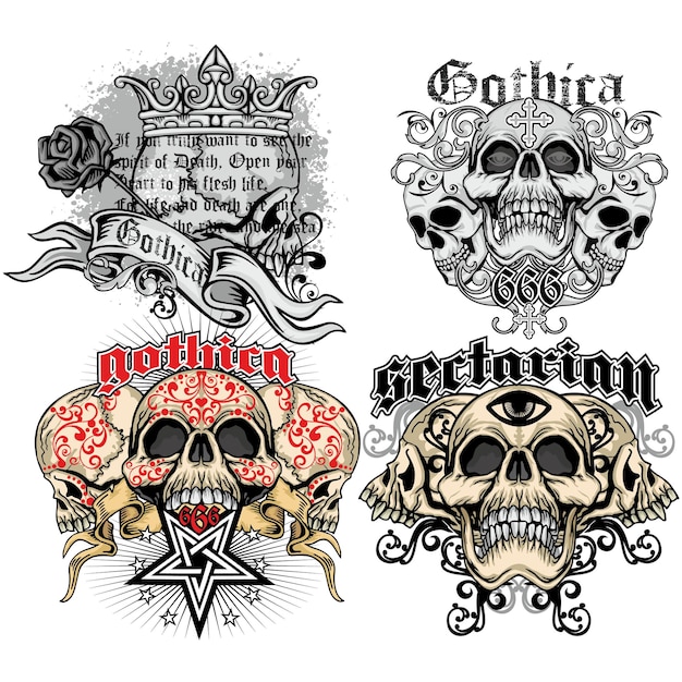 Gothic sign with skull, grunge vintage design t shirts