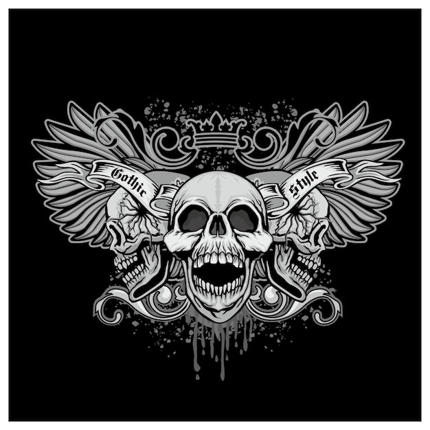 Gothic sign with skull and wings, grunge vintage design t shirts