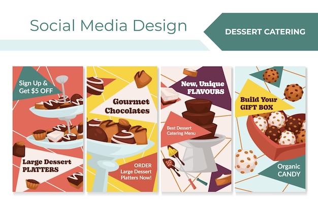 Gourmet dessert store promo at social media set