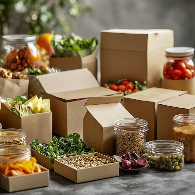 Vector gourmet meal boxes a feast of fresh ingredients and vibrant flavors in ecofriendly packaging