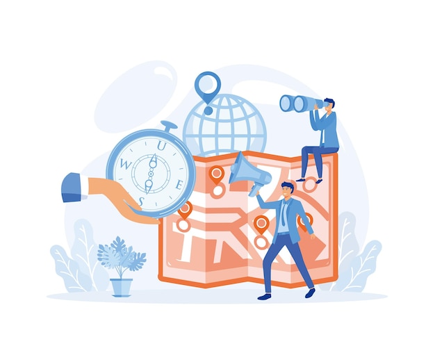 Gps navigation concept Tiny people search on location Online map flat vector modern illustration