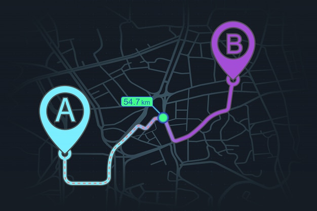 gps tracking  concept point A to point B 