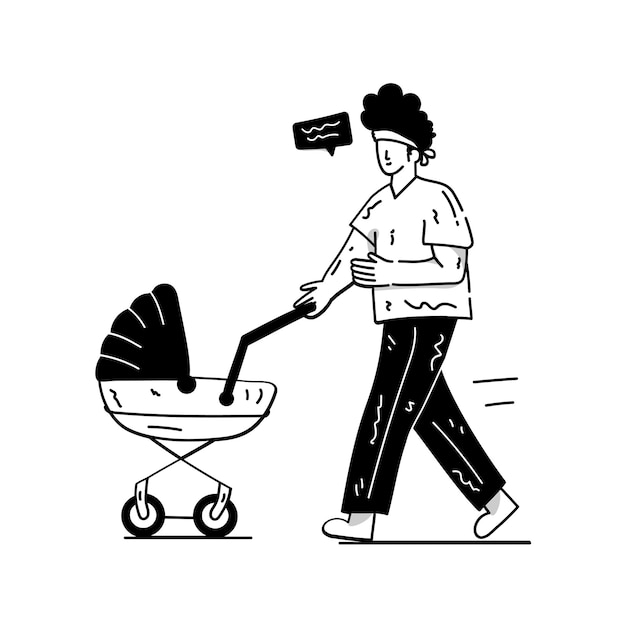 Grab this amazing hand drawn illustration of baby stroller