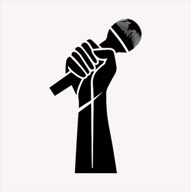 grabbing microphone By hand line art vector silhouette illustration