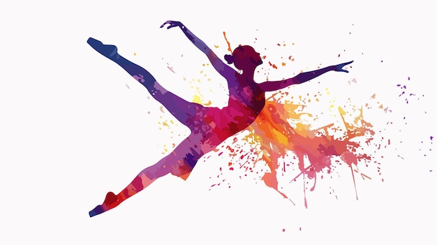 Graceful Ballet Dancer in MidAir Jump Mixed Media Flat Vector Isolated Illustration