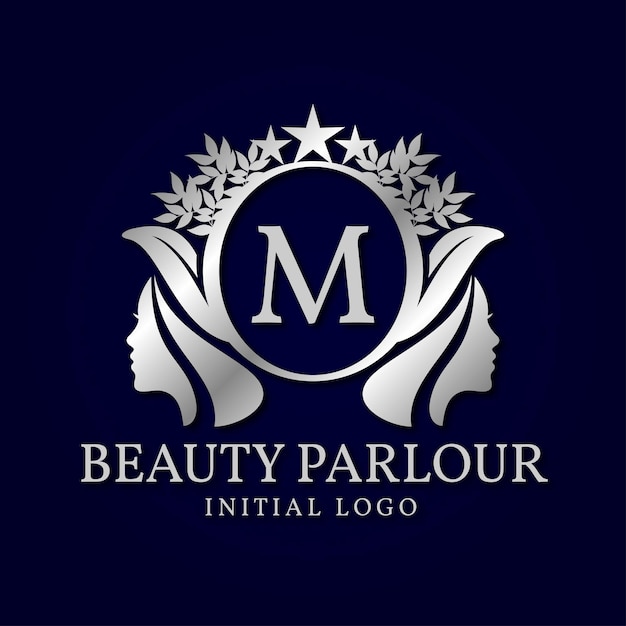 graceful beauty face with leaves and star initial logo