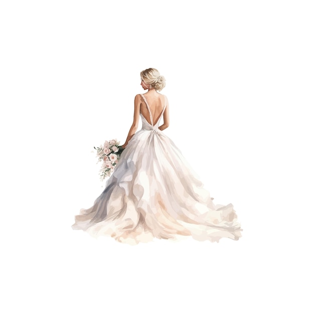 Graceful Bride in Flowing Wedding Gown watercolor style Vector illustration design