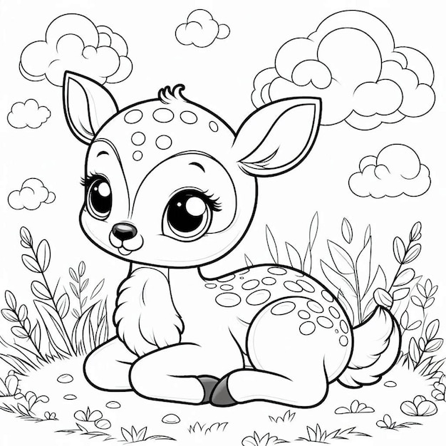 Vector graceful deer coloring book page in elegant vector illustration