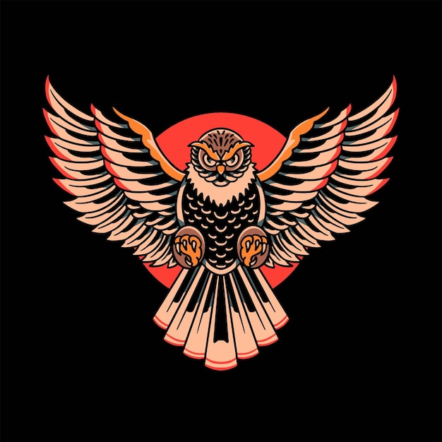 graceful owl tattoo vector design