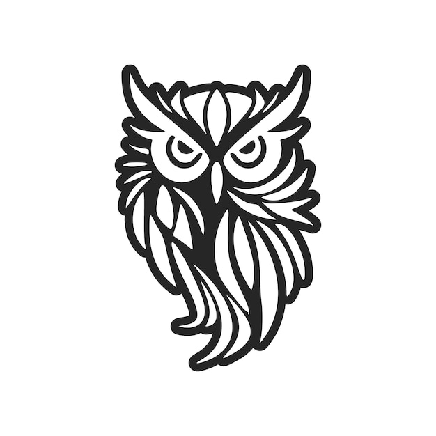 A graceful simple black white vector logo of the owl Isolated on a white background