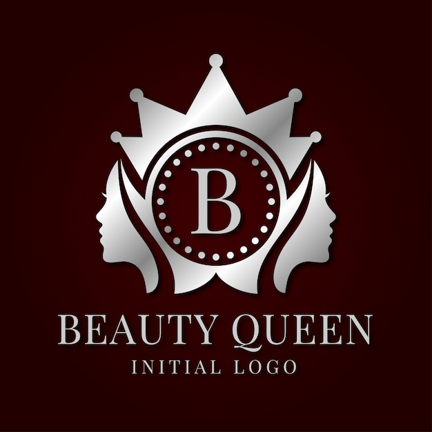 graceful woman face and crown initial logo