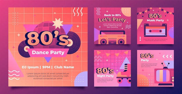 Gradient 80s party instagram posts