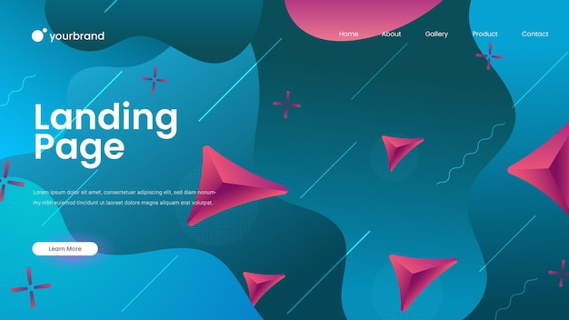 Gradient abstract fluid landing page design premium vector