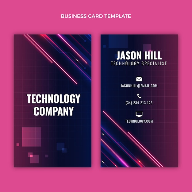 Gradient abstract technology business card vertical