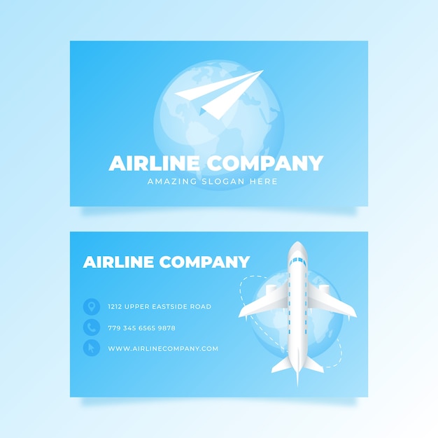 Gradient airline company horizontal business card template