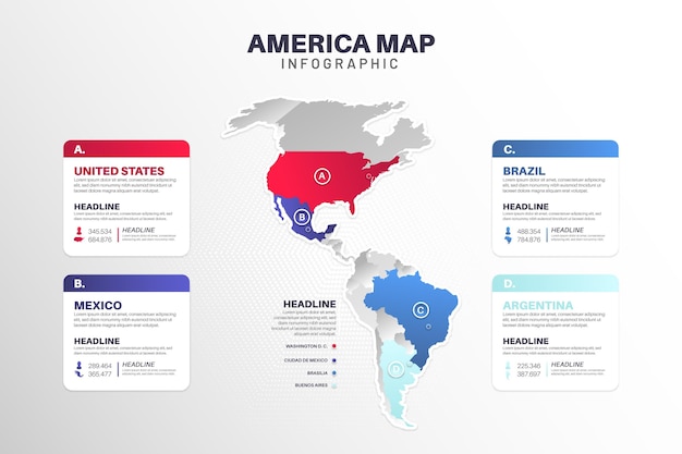 Vector gradient america map infographic