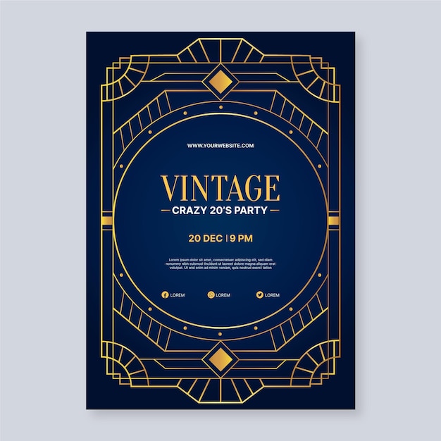 Gradient art deco vintage party poster template