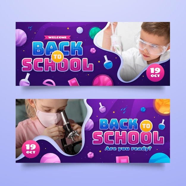 Gradient back to school banners set with photo