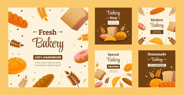 Gradient bakery instagram posts template