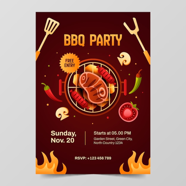 Gradient bbq party poster design