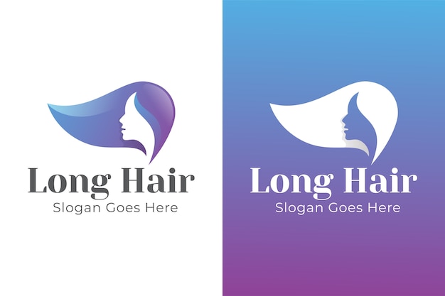 Gradient beauty woman long hair logo design